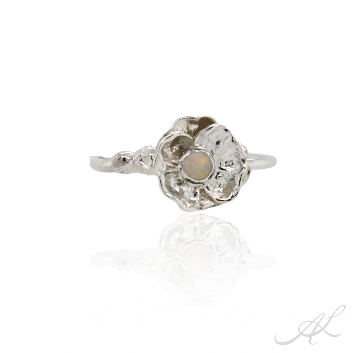 Poppy Seedling Ring, Opal Sterling Silver