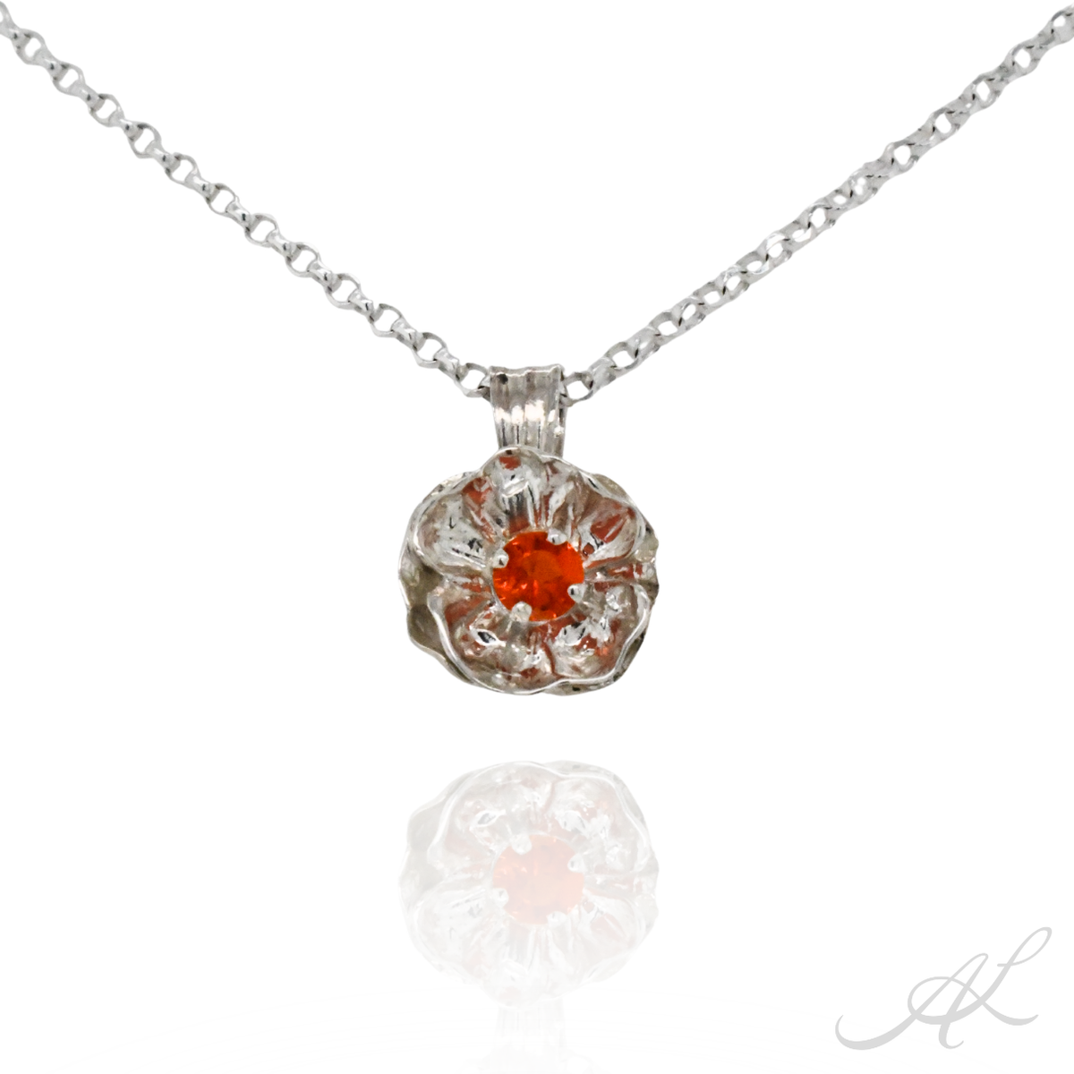 Poppy Necklace, Sterling Silver Fire Opal