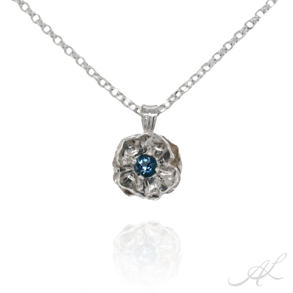 Poppy Necklace, Sterling Silver London Blue Topaz