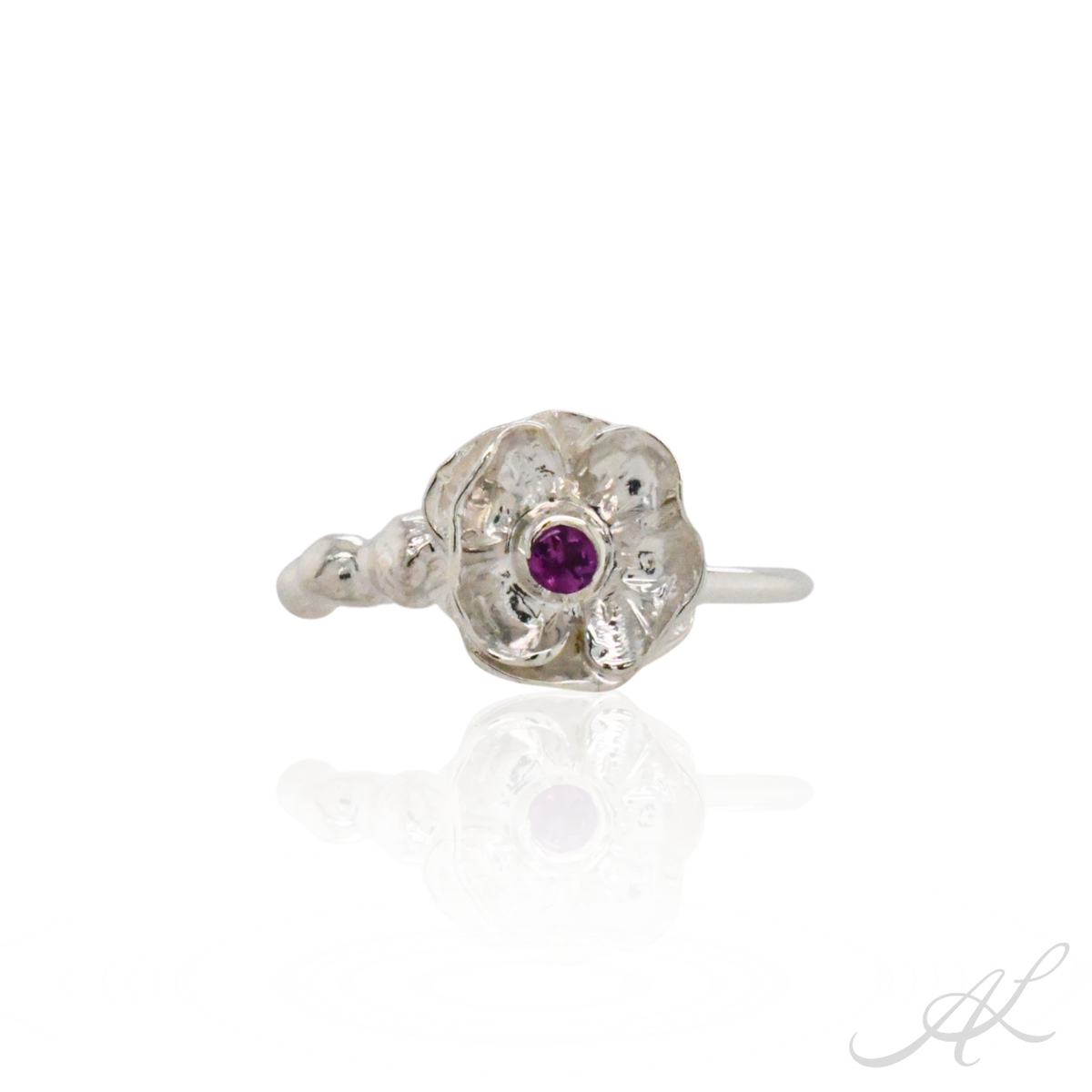 Poppy Seedling Ring, Rhodolite Garnet Sterling Silver