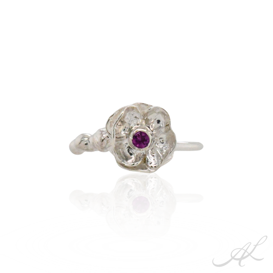 Poppy Seedling Ring, Rhodolite Garnet Sterling Silver