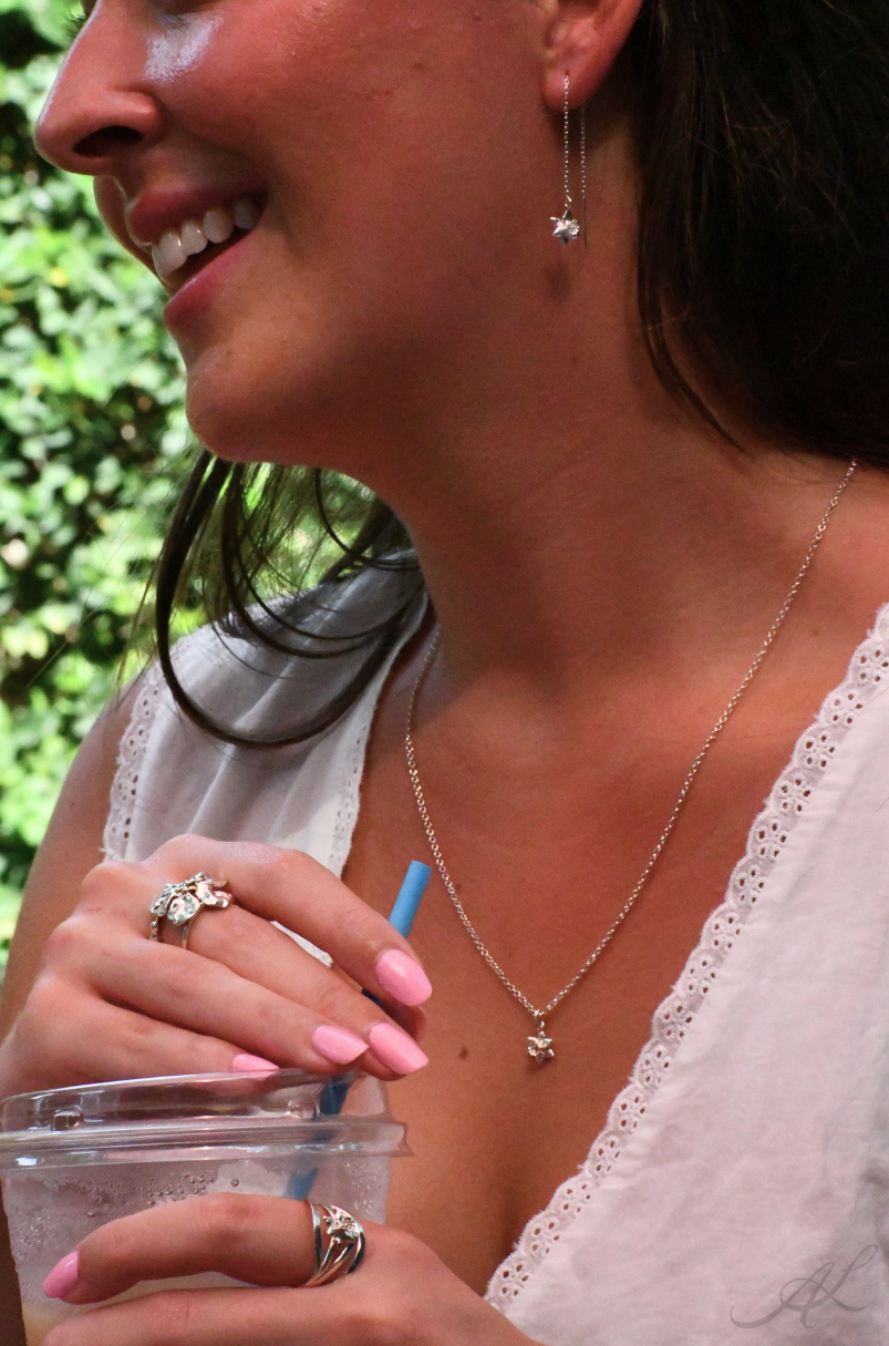 Daffodil Threader Earrings, Model Shoot close up