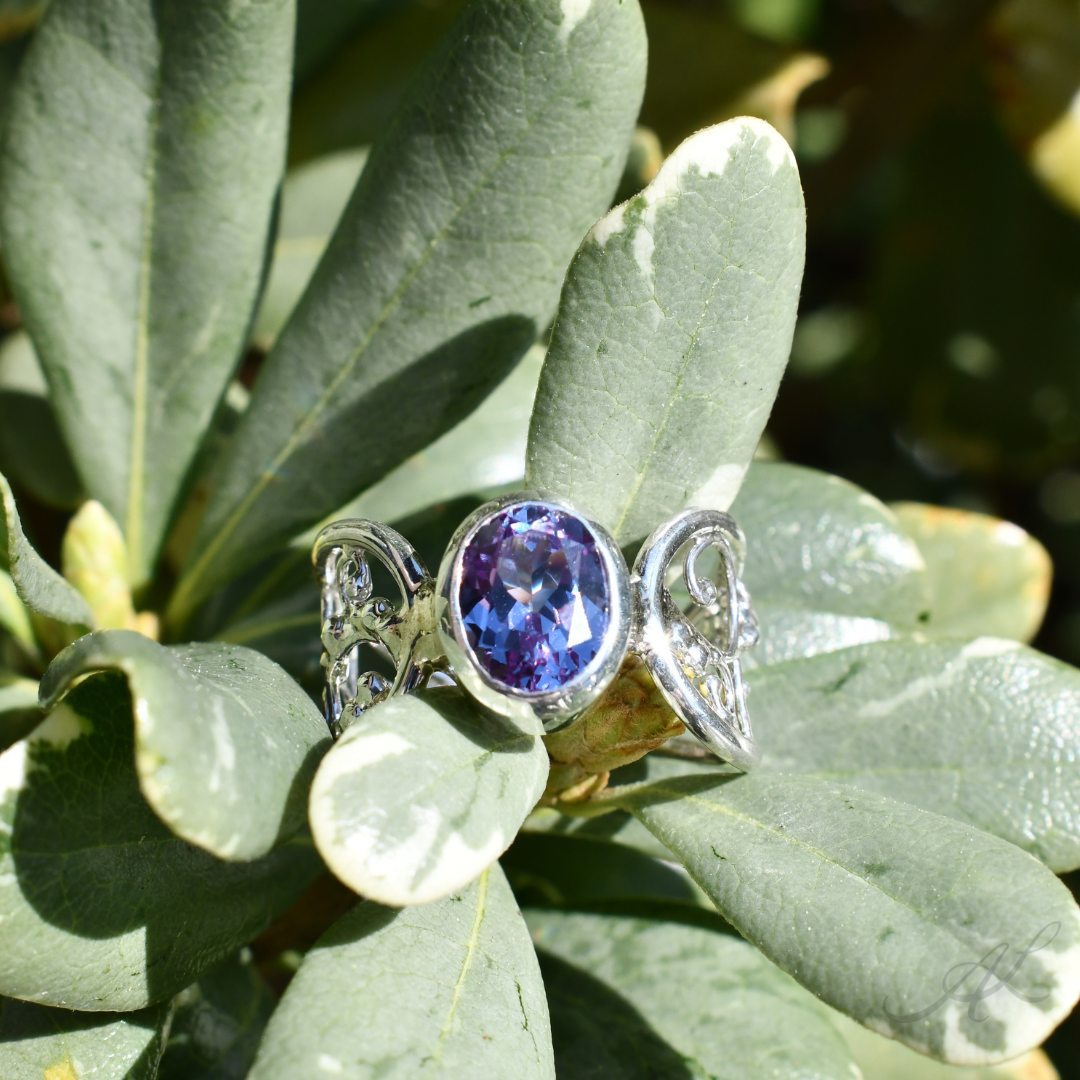 Infinite Radiance Ring, alexandrite bezel outdoor