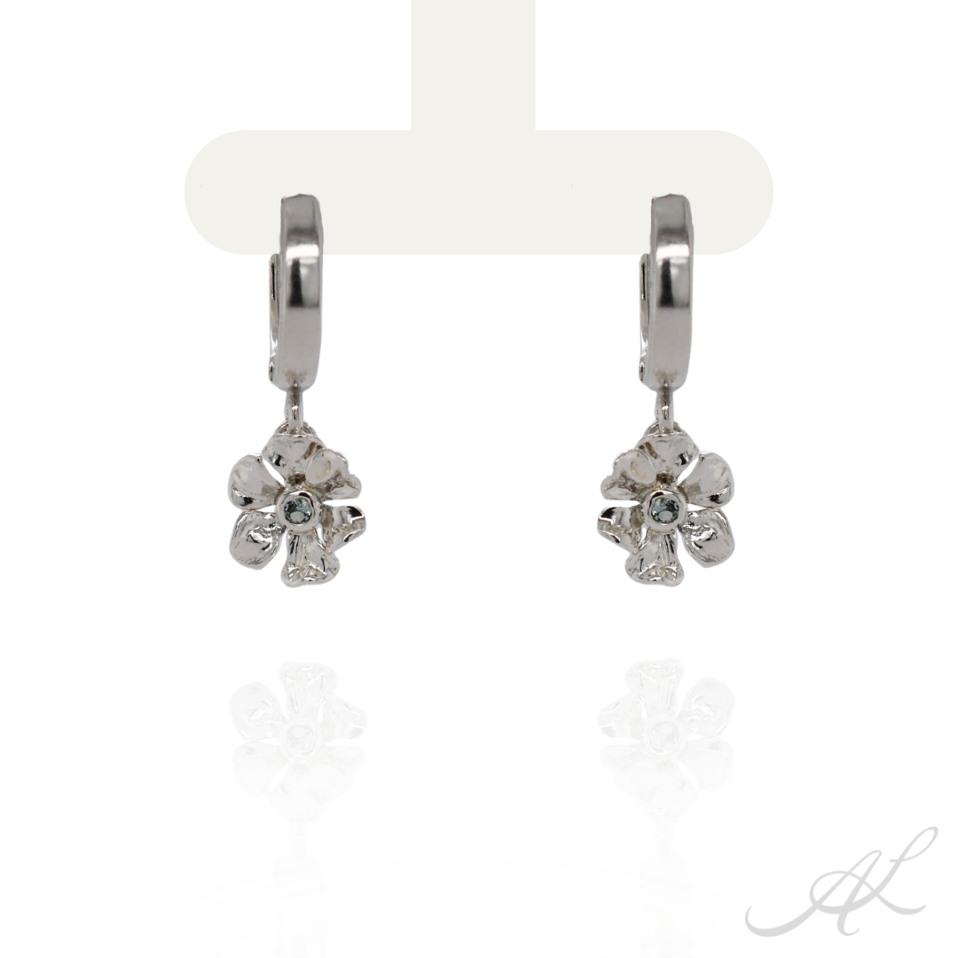 Sparkling Geranium Hoop Earrings, aqua sapphire