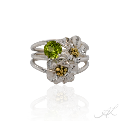 Sparkling Geranium Ring, peridot sterling silver gold