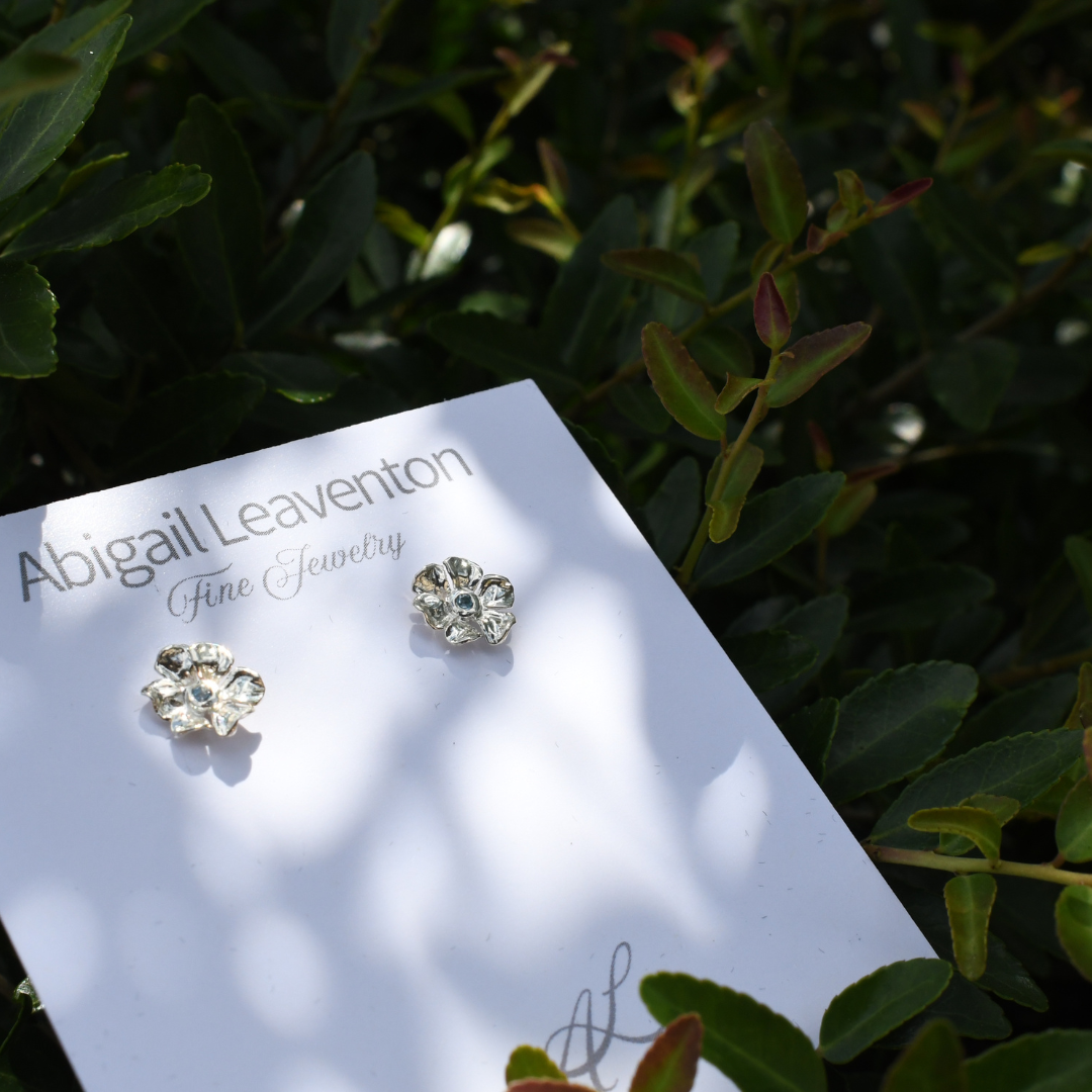Sparkling Geranium Stud Earrings, aqua sapphire outdoor